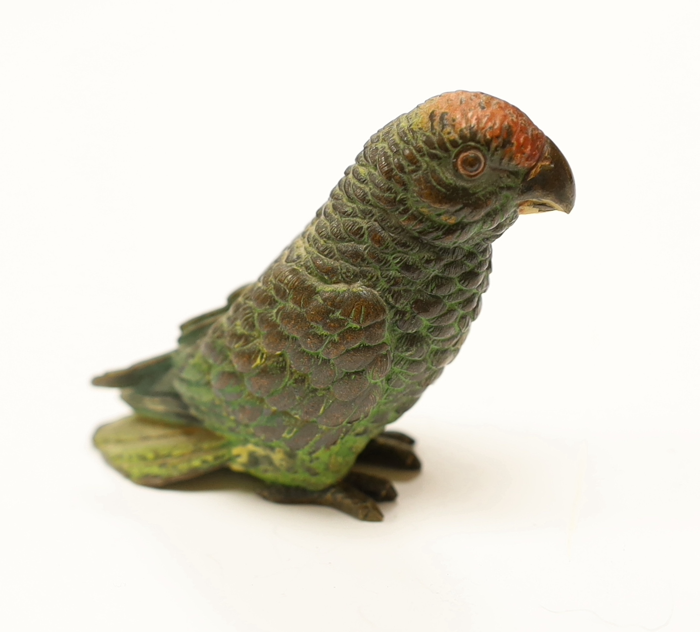 A large Austrian cold painted bronze model of a Parrot, 8cm high